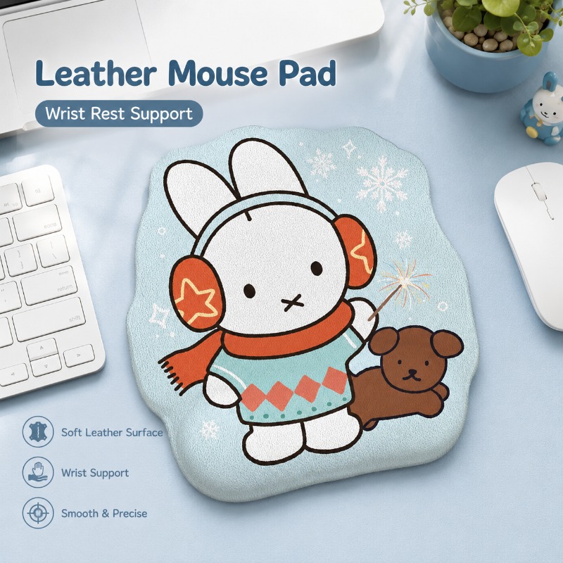 Desk Setup Anime - Anime Miffy Leder-Mauspad mit Handgelenkauflage, Kleine